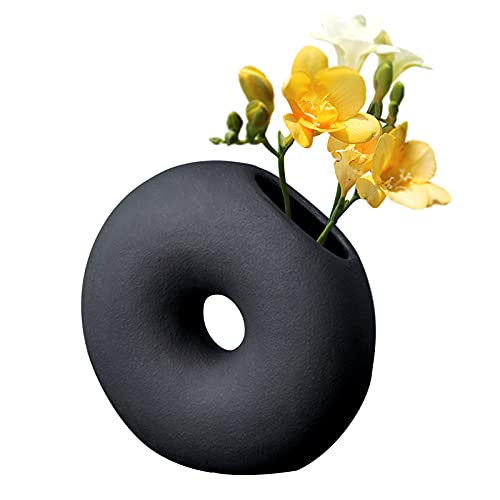 Blumenvasen Keramik Rund Abstrakt Handgefertigte Keramik Deko Blumenvasen Set Minimalist Moderne Kunst Vase Deko FüR Home Office Tischvasen Dekoration (schwarz) von HLJS