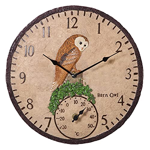 Gartenuhr Wetterfest Outdoor, 30cm Groß Rundes RöMische Zahlen Outdoor Uhr Garten, Retro Harz VöGlein Wanduhr Mit Thermometer, FüR Innen Und AußEn Garten Mute Gartenuhren Dekoration von HLJS