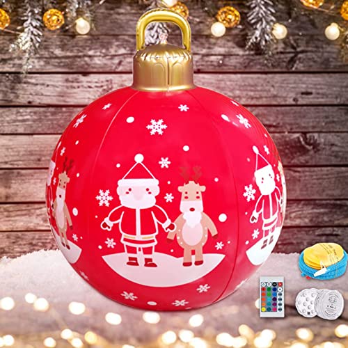 Große Aufblasbare Weihnachtskugel mit Wiederaufladbarem LED-Licht und Fernbedienung, Große Weihnachtskugeln Für Draußen Weihnachtsdekoration Ø60cm Aufblasbarer PVC Weihnachtsball von HLJS