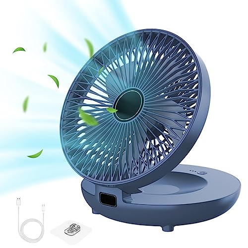 HLJS Kleiner Wandmontierter Ventilator, Kabelloser USB-Ladelüfter mit Aufhängung, Tragbarer Ventilator, Mini Tischventilator, 90° Klappbarer Luftumwälzventilator, Leise Ventilator für Zuhause (Weiss) von HLJS