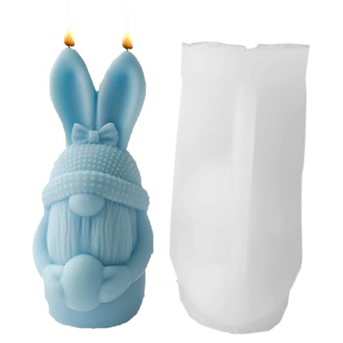 HLJS Silikonform Ostern, 3D Ostern Kaninchen Hält Eier Silikonformen Gießformen, Ostern Hase Backform, DIY Seifenform, Osterhase Silikonform for Gips, Sojawachs Kerzen, Handwerk (A) von HLJS