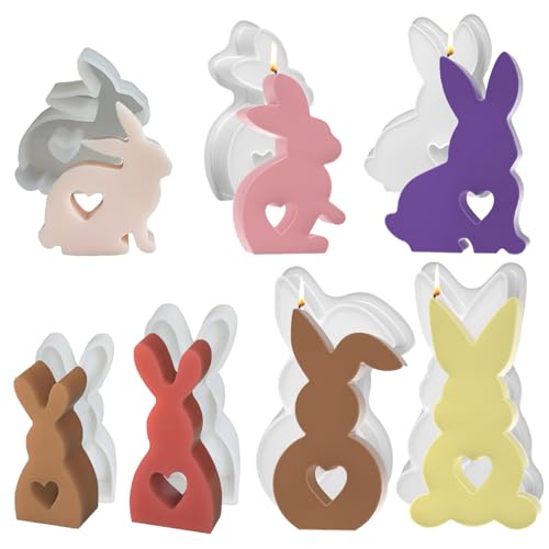 HLJS Silikonform Ostern, 7 Stück Ostern Kaninchen Silikonformen Gießformen, 3D Hasenform für Ostern, Kaninchen Gießform Ostern, Osterhase Silikonform for Gips, Sojawachs Kerzen, Ostergeschenke von HLJS