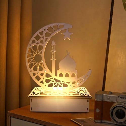 Holz Ramadan Deko Lichter Islamische Mondlampe Dekoration, Eid Mubarak Dekoration, Muslim Ramadan Eid Nachtlicht, Islam Halbmond Deko für Partys, Zu Hause Und Als Geschenk (B) von HLJS