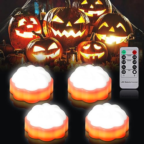 Kürbis Teelichter, Halloween Kürbis LED Lichter, Halloween Deko Kürbis Lichterkette, Batteriebetrieben Kerzen Flammenlose, Elektrische Flackernde Pumpkin Kerzen für Halloween Dekoration von HLJS