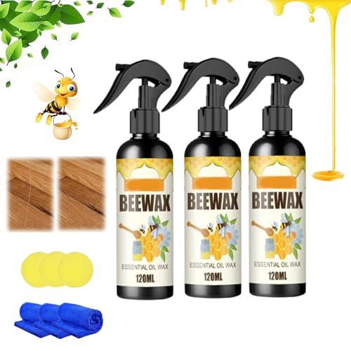 Natural Micro-Molecularized Beeswax Spray, Traditional Beeswax Polish for Wood & Furniture, Beeswax Spray Cleaner & Restorer Bundle, Wood Seasoning Beewax for Furniture Floor (3pcs) von HLJS