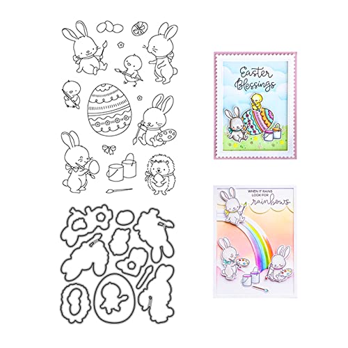 Osterhase Stanzformen Und Durchsichtiges Stempel Set, Ostern Stempel und Schneiden Stanzen für die Kartenherstellung, Diy Scrapbooking Papier Karten Handwerk, Clear Stempel und Schneiden Stanzen Set von HLJS