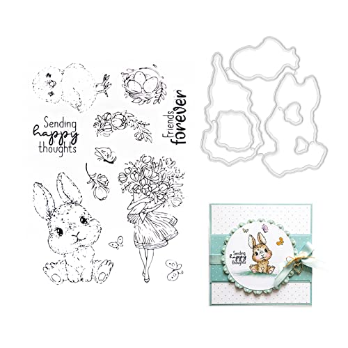 Osterhase Stanzformen Und Durchsichtiges Stempel Set, Ostern Stempel und Schneiden Stanzen für die Kartenherstellung, Diy Scrapbooking Papier Karten Handwerk, Clear Stempel und Schneiden Stanzen Set von HLJS