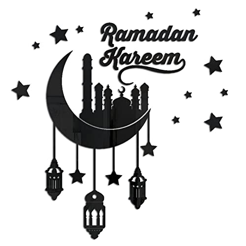 Ramadan Mubarak Dekoration Ramadan Wanddekoration 3D Acryl Moon Star Ramadan Dekoration, Islamische Muslimische DIY Selbstklebende Wandaufkleber FüR DIY Muslimische Deko (Schwarz) von HLJS