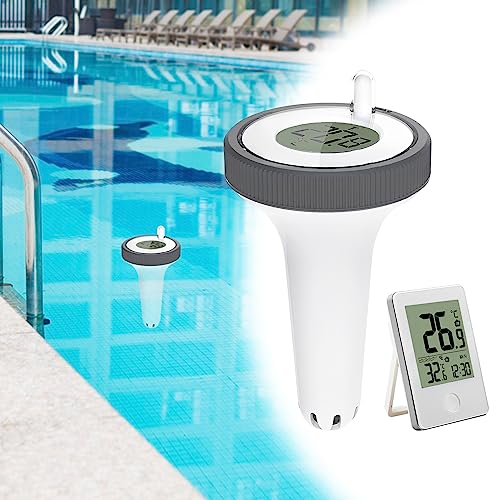 Schwimmendes Pool Thermometer, Poolthermometer Digitales, Poolthermometer mit digitaler Basisstation zum Datenablesen, Innentemperatur, Wassertemperatur, Luftfeuchte, für Pool, Teich, Außenanlage von HLJS