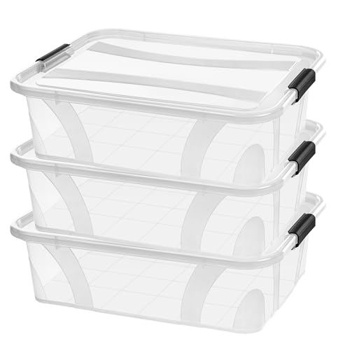 Aufbewahrungsboxen mit Deckel, 7L 14L 21L 32L 55L 80L Plastik Boxen Klickverschluss Stapelboxen 1er/3er Sets Lebensmittelecht Transparent Haushalt & HLKauf-Block (3er-Set 7-Liter & 1x HLKauf-Block) von HLKauf
