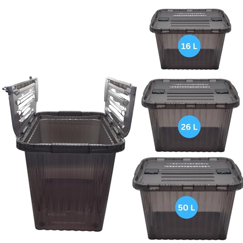 HLKauf Aufbewahrungsboxen mit Deckel 3er Set aus 50L, 26L & 16L Plastik Boxen Stapelboxen mit Klappdeckel Lebensmittelecht Haushalt Block von HLKauf
