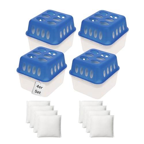 Luftentfeuchter ohne Strom Entfeuchter Box Wiederverwendbar Nachfüllbar Granulat für Bad Keller Wohnmobil mit 400g Nachfüllpacks & HLKauf-Block (4er Luftentfeuchter, 8er Nachfüllpacks & HLKauf-Block) von HLKauf