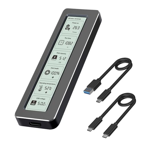 HLMNAKE Aluminium NVMe SSD M.2 Gehäuse Adapter USB 3.2 10 Gbit/s für PCIe Key M/M+B 2230/2242/2260/2280 mit 2 Kabel Typ-c zu A und C, Digitale Anzeige in Echtzeit, UASP Trim Plug-and-Play von HLMNAKE