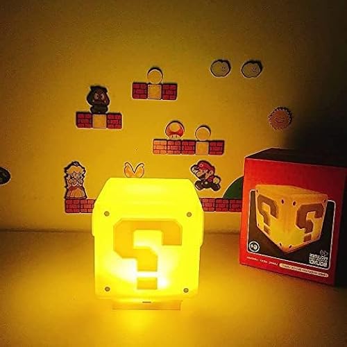 HLMNAKE Mini Frage Block Leuchte mit offiziellem Münzsound, Mario 3D Icon Night Light für Kids Desk Lamp Tisch Lampe Schlafzimmer Kinder Spielzeug Led Nachtlicht Gift Decor (Mini Mario Lamp) von HLMNAKE