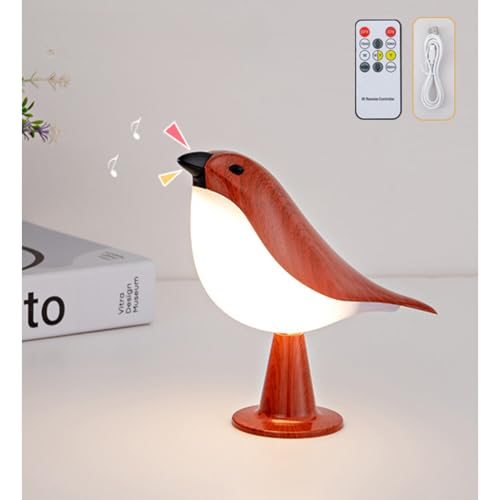 LED Nachttischlampe Kabellos Touch, Tischlampe Dimmbare 3000K-6000K, Vogel Tischleuchte mit Fernbedienung, Nachtlicht Aufladbar mit Aromatherapie, Hörbar Schreibtischlampe für Kinder Erwachsene (A) von HLMNAKE