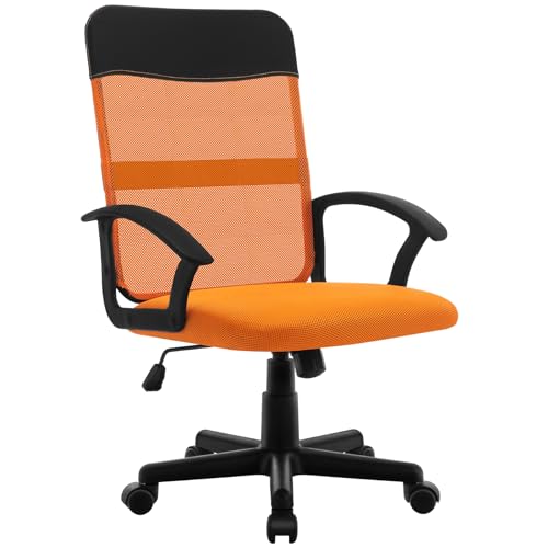 HLONONE Bürostuhl Ergonomisch, Schreibtischstuhl mit Netzbespannung, Komfortabel Computerstuhl mit Höhenverstellbarer, Atmungsaktive, Einfach zu montieren, für Büro und Arbeitszimmer, Orange von HLONONE
