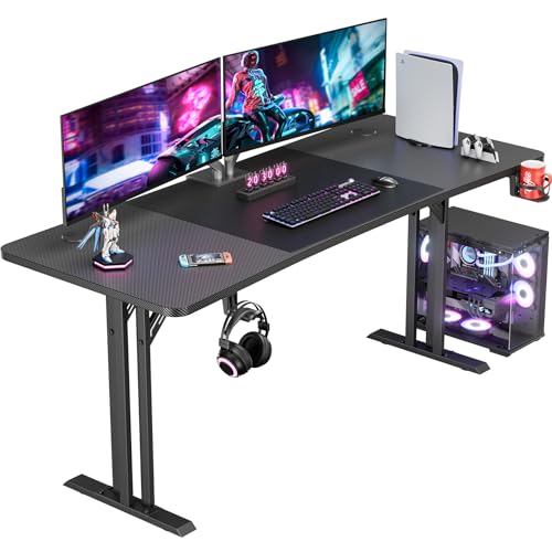 HLONONE Gaming Tisch 160 x 70cm, Ergonomischer Computertisch aus Kohlefaser, Robuster und Stabiler Gaming Schreibtisch, PC Tisch mit Kopfhörerhaken und Getränkehalter, Schwarz von HLONONE