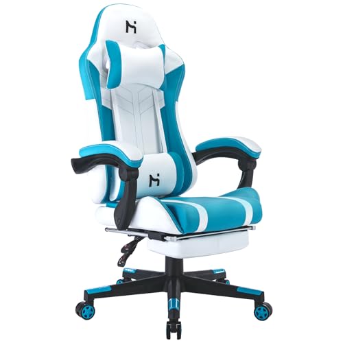 HLONONE Gaming Stuhl, Bürostuhl Ergonomisch, Gamer Stuhl Höhenverstellbar, PC Stuhl mit Kopfstütze, Lendenkissen und Armlehnen, Rückenlehne verstellbar 90-135°, Tragfähigkeit 200 kg von HLONONE