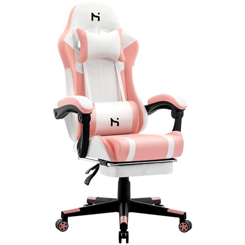 HLONONE Gaming Stuhl, Bürostuhl Ergonomisch, Gamer Stuhl Höhenverstellbar, PC Stuhl mit Kopfstütze, Lendenkissen und Armlehnen, Rückenlehne verstellbar 90-135°, Tragfähigkeit 200 kg von HLONONE