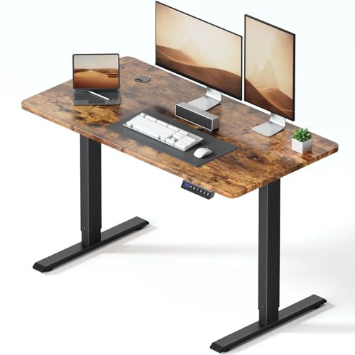 HLONONE Höhenverstellbarer Schreibtisch, 120 × 60 cm Elektrischer Schreibtisch, Verstellbarer Computertisch mit Cable Grommet und 3-Funktions-Memory, Steh-Sitz Tisch für Büro und Home Office, Braun von HLONONE