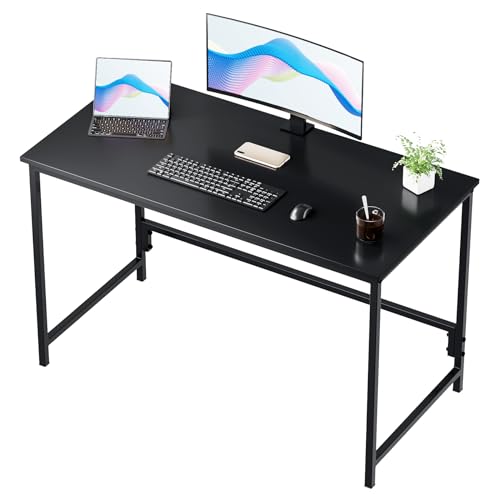 HLONONE Schreibtisch, Computertisch Kleiner Tisch, 115 x 55 x 74cm PC Tisch, Bürotisch für Büro, Arbeitszimmer, Schlafzimmer, Metallgestell, Moderner Einfacher, Schwarz von HLONONE