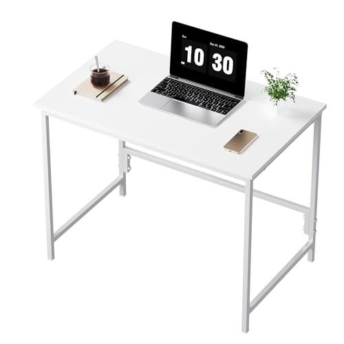 HLONONE Schreibtisch, Computertisch Kleiner Tisch, 80 x 40 x 74cm PC Tisch, Bürotisch für Büro, Arbeitszimmer, Schlafzimmer, Metallgestell, Moderner Einfacher, Weiß von HLONONE