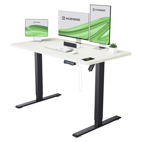 HLONONE Schreibtisch Höhenverstellbar Elektrisch 160x60 cm, Höhenverstellbarer Schreibtisch mit USB-Buchse und 4 Höhen Memory-Steuerung, Standing Desk, computertisch, pastellgelb-basisschwarz von HLONONE