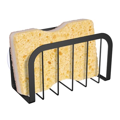 Schwammhalter für Küchenspüle mit Saugnäpfen, Küchenschwammhalter, Küchenspüle, Caddy (schwarz) von HLOOL