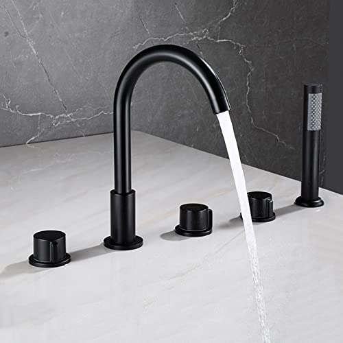 5 Lochbad Duschmischer Tippset Doppelfunktion Badmixer mit Handheld -Dusche Heiße und kalte Badewanne Mixer Tippen Sie mit Ausziehen von Handheld -Dusche für Badezimmer (schwarz a) Aqiong von HLRTBCN
