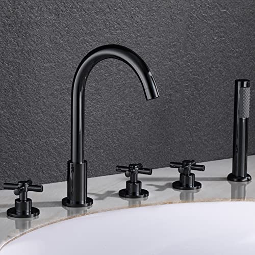 5 Lochbad Duschmixer Tippset Doppelgriff Badezimmer Badewanne Heiße und kalte multifunktionale Badewanne Mixer Hippen Sie mit Pise Out Handheld -Dusche (schwarz a) Aqiong von HLRTBCN