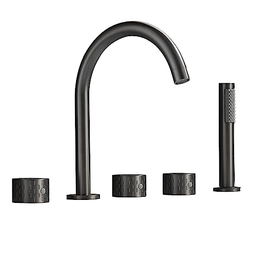 Badewanne Mixer Tippen Sie mit Pull Out Hand Duschbad Duschmischer Tippset Tap Bad Taps Deck montiert zwei Hebelmixer mit Duschkopf für Badezimmer, Schwarz, A (Gungrau a) Aqiong von HLRTBCN