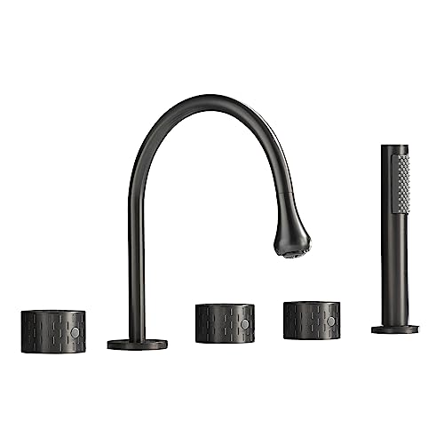 Badewanne Mixer Tippen Sie mit Pull Out Hand Duschbad Duschmixer Taps Set Bad Taps Deck montiert zwei Hebelmixer mit Duschkopf für Badezimmer, Schwarz, A (Gungrau B) Aqiong von HLRTBCN