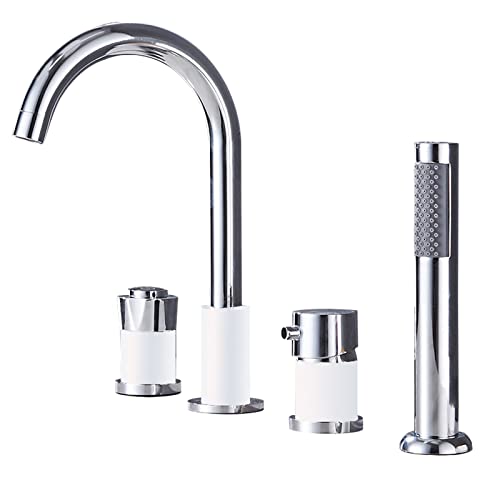 Badezapfhaken mit Duschaufsatz -Set -Mixer -Duschhitzel für Bad, Badezimmerhitzelmixer mit Duschset Gold+Schwarz (Chrom+Weiß a) Aqiong von HLRTBCN