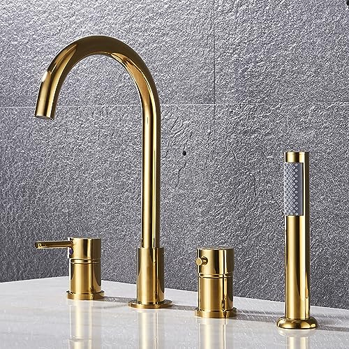 Badezimmer -Hakenmischer mit Duschset Einer Hebel Bad Duschmischer Tap Bad Zapfs mit Duschmixer für Badezimmer, Gold (gold a) Aqiong von HLRTBCN