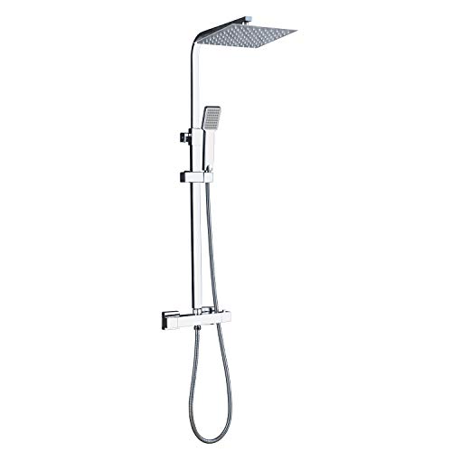 Badezimmer Thermostatische Ventil -Duschmixer -Set, Handheld -Dusche und mit einstellbare 8 -Zoll -Duschhaken, Twin Head & Body Chrom Plated Set (Chrom 17Square) Aqiong von HLRTBCN