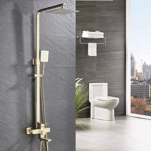 HLRTBCN Badezimmer Wasserhahn gebürstet Gold Big Regen Duschbad Wasserhahn Wandmontage Badewanne Duschmischmischung Tap Duschhahn Dusche Set Mixer 10 Zoll Duschset, 10-Zoll-Duschset Set Aqiong von HLRTBCN