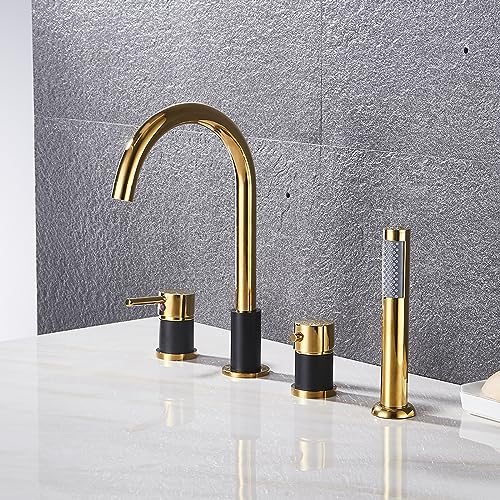 Badezimmerhackmixer mit Duschset Einer Hebel Bad Duschmischer Tap Bad Zapfes mit Duschmixer für Badezimmer, Gold (schwarz+gold a) Aqiong von HLRTBCN