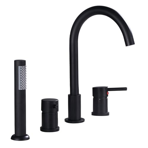 Badmixer -Hähne mit Dusche, Duschmixer -Duschkopf und Schlauchset für Bad -Wasserhacker Mixer Tap Gold/Schwarz+Gold/A (Schwarz A) Aqiong von HLRTBCN