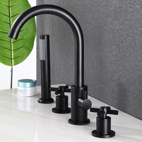 HLRTBCN Badmixer Haken mit Duschkreuzgriff Badewahn Mischmischer Tippset Badezimmerhackmischer mit Duschset Schwarz, 3 Löcher (schwarz 4) Aqiong von HLRTBCN