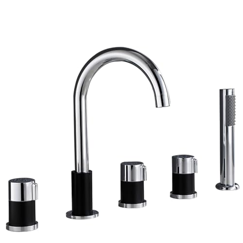 Badmixer Zapfhähne mit Duschbad Duschmischer Tipp Set Bad Mixer Tap Badewanne TAP GOLD+Schwarz (Schwarz+Chrom a) Aqiong von HLRTBCN