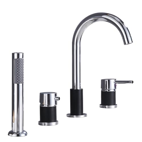 Badmixer -Zapfhähne mit Dusche, Duschmixer -Duschkopf und Schlauchset für Bad -Wasserhacker Mixer Tap Gold/Schwarz+Gold/A (Schwarz+Chrom a) Aqiong von HLRTBCN
