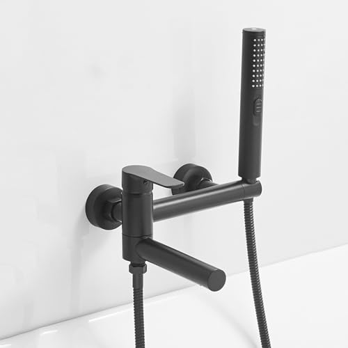 Bath Duschmischer Tippen Sie 360 Schwenkspitze Badezimmer -Taps -Mixer mit Duschset 4 Löcher Bad Zapfhähne mit Duschmixer, Schwarz, B (Schwarz mit Duschschlauch) Aqiong von HLRTBCN