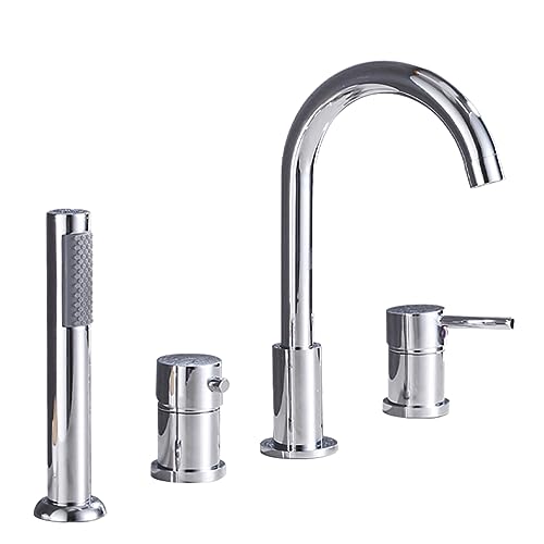 Bath Duschmischer Tippen Sie 4 Löcher Badezimmer -Hadermixer mit Duschset Bad Zapfs mit Duschmixer für Badezimmer, Schwarz, B/Schwarz/A (Chrom a) Aqiong von HLRTBCN