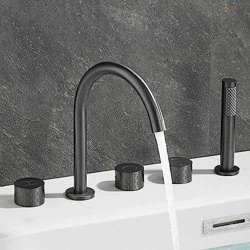 Bath Duschmischer Tippen Sie auf moderne Bad -Klopfen Deck mit zwei Hebel -Dusch -Set 5 Loch Bad Duschmischer Tippset Mixer mit Duschkopf für Bad, Grau, A (Gungrau a). Aqiong von HLRTBCN