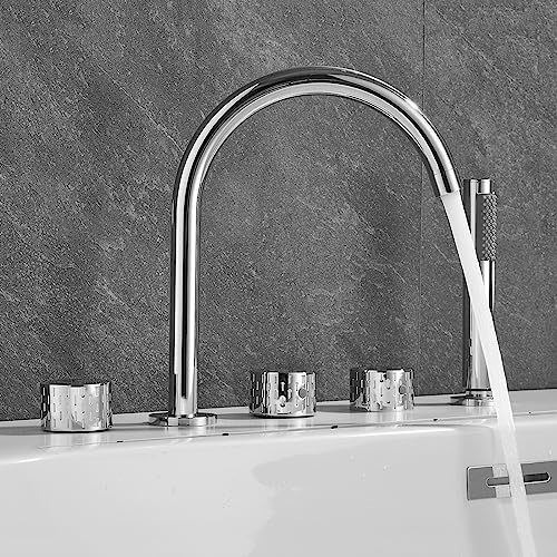 Bath Duschmischer Tippen Sie auf moderne Bad -Klotz Deck montiertes Dual -Hebel -Dusch -Set 5 Loch Bad Duschmischer Tippset Mixer mit Duschkopf für Badezimmer, Grau, A (Chrom a) Aqiong von HLRTBCN