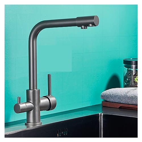 Chrom schwarz grauer Küchenarmatur mit Wasserfilter - stilvoller heißer Kaltmixer -Hahn für Heimküche Perfekt für Trinkwasser - Moderner Spüle Wasserhahn Upgrade Aqiong von HLRTBCN