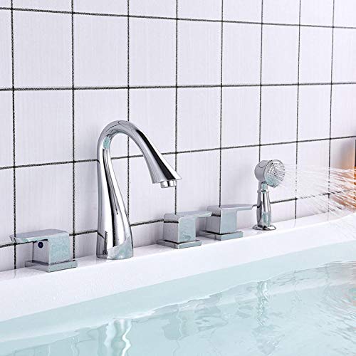 Chromdeck montiertes Wasserhahn Set 5 Löcher weit verbreitete Wannenmischer Bad Gans Hals Bad Dusche Set mit Handshower Aqiong von HLRTBCN