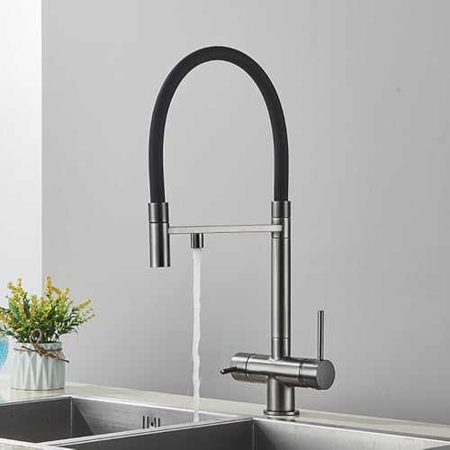 Dual Ausgussküche Wasserfilter Wasserhahn rotierender grauer Matthahn für Trinkwasserreinigung Stylish & funktionaler Mixer Tipp für den Heimgebrauch Aqiong von HLRTBCN