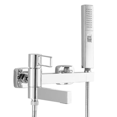 HLRTBCN Duschkipp Wandmontage Bad Duschmischer Tippset, Badezimmerfüllermixer Tap Badewanne für Badezimmer Schwarz, mit Duschschlauch (Chrom mit Duschschlauch) Aqiong von HLRTBCN