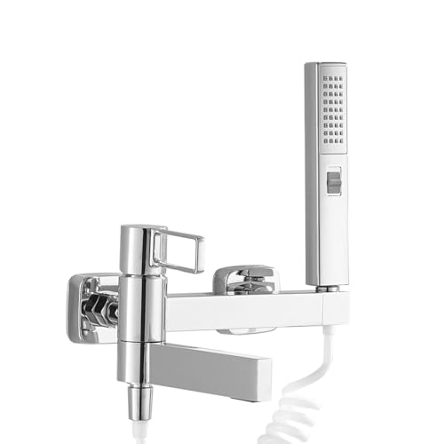 HLRTBCN Duschkipp Wandmontage Badewanne Duschmischer Tippset, Badezimmerfüllermixer Tap Badewanne für Bad Schwarz, mit Duschschlauch (Chrom mit Federschlauch) Aqiong von HLRTBCN